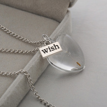 Fashion Heart-shaped Wish Real Dandelion Crystal Necklace Glass Round Pendants Necklace Silver Chain Choker Necklace  For Gift 2024 - buy cheap