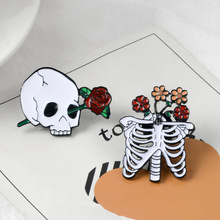 2019 Creative Skeleton Rose Flower Alloy Enamel Brooch Lapel pin Shirt bag Collar Halloween Jewelry Gift for Women Accessories 2024 - buy cheap