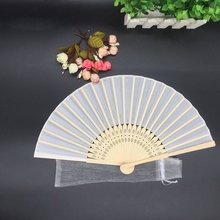 50pcs White Folding Fan Summer Bamboo Hand Held Fan Chinese Dance Wedding Party Pocket Gifts  Can DIY Customize Logo 2024 - buy cheap
