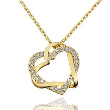 N586 Hot Sales Gold Color CZ Crystal double heart pendant necklace fashion jewelry wedding gift Top quality new design 2024 - buy cheap