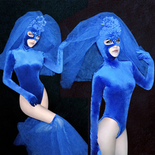 Nova máscara feminina azul ds, traje para apresentação, cantoras, dj, dança, boate 2024 - compre barato