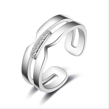 KOFSAC-Anillo de plata esterlina 925 para mujer, joyería minimalista con líneas geométricas, anillos abiertos de doble capa, regalos para el Día de San Valentín 2024 - compra barato