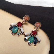 Vintage Coloured Crystal Flower Earrings Women  Boho Ethnic Drop Earring Pendientes Statement Earrings 2024 - buy cheap