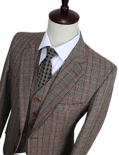 Wool Brown Classic Tweed custom made slim fit mens 3 piece suits gentleman style tailor wedding party dresses suits for men 2024 - buy cheap