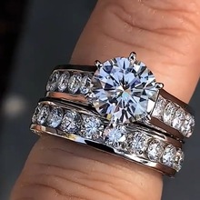 2pcs Plata Double  silver color Rings Set Engagement Woman Cubic Zirconia Ring For Women Lover Party Wedding Jewelry 2024 - buy cheap