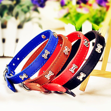 Pu Leather Dog Collar For Puppy Dog With Bling Bone 33-40cm Stud New Design Pet Cat Necklace for Teddy Size S M L 5 Colors 2024 - buy cheap