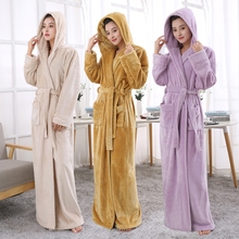 2018 Winter New Women Flannel robe Hooded Toweled bathrobes lady robe Coral Fleece waste-absorbing thick soft Long bathrobe 2024 - buy cheap