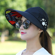 2021 Summer Hat women beach Sun Hats pearl packable sun visor hat with big heads wide brim UV protection female cap 2024 - buy cheap