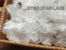 50Pcs/Lot White Organza Embroidery Fabric Patch Lace Trim Clothes 3D Beading Flower Wedding Dress DIY Applique Decorate 2024 - buy cheap