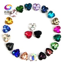 Mix color heart shape top quality Glass Crystal claw rhinestones,sew on stone with holes for Diy Clothing accessories SWH00 2024 - buy cheap
