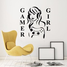 Настенная Виниловая наклейка для девочек-геймеров, домашний декор, Виниловая наклейка на стену для игровой комнаты, Съемный Настенный постер AY1781 2024 - купить недорого