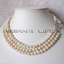 Wholesale price  17-19" 6-8mm 3Row White Freshwater Pearl Necklace Natural Color 2024 - buy cheap