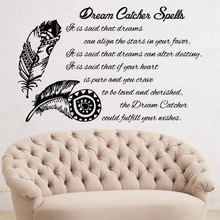 Calcomanía de vinilo con texto personalizado para pared, pegatina de plumas para decoración de atrapasueños, arte bohemio, para dormitorio y sala de estar, ZM07 2024 - compra barato