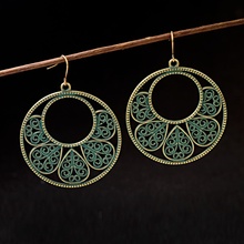 TopHanqi 2019 Boho Vintage Bronze Drop Earrings For Women Handmade Ethnic Hollow Round Metal Dangle Earring Egypt Gypsy Jewelry 2024 - buy cheap