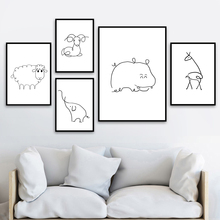 Abstracto hipopótamo elefante ovejas jirafa venado cuadro sobre lienzo para pared carteles nórdicos y huellas de pared bebé decoración de la habitación de los niños 2024 - compra barato