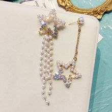 2019 nuevo elegante asimétrico estrellas perlas completas borlas pendientes de gota larga para fiesta boda delicado S925 pin pendientes de moda 2024 - compra barato