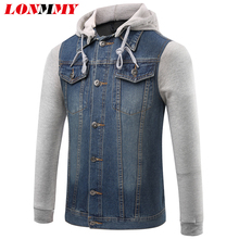LONMMY M-5XL джинсовая куртка мужская одежда Slim fit модная ковбойская куртка с капюшоном мужские пальто Джинсовая куртка толстовки Повседневная 2018 новая 2024 - купить недорого