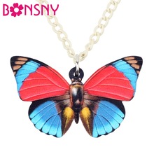 Bonsny Acrylic Big Colorful Butterfly Necklace Pendant Long Chain Fashion New Insect Jewelry For Women Girls Teen Gift Wholesale 2024 - buy cheap