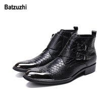 Batzuzhi Handmade Men Short Boots Metal Tip Toe Black Leather Short Boots Male Work, Safety Cowboy Boots Men botas hombre Buckle 2024 - buy cheap