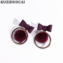 Kuziduocai New Fashion Jewelry Sweet Bow-knot Circle Plush Ball Statement Drop Earrings For Women Girl Pendientes Brincos E-1929 2024 - buy cheap