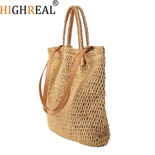 Women Handbag Summer Beach Bag Rattan Woven Handmade Knitted Straw Large Capacity Totes Leather Women Shoulder Bag Bohemia New 2024 - buy cheap