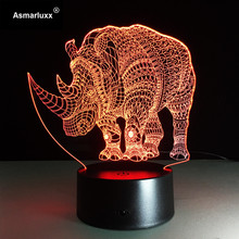 Lámpara de noche de rinoceronte, luz acrílica colorida para fiesta de bebé, Luminaria de holograma 3D, Mesa de Color variable, regalo de cumpleaños para niños 2024 - compra barato