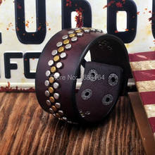 BROWN Designer Metal Cool StudsRetro Leather Mens Wristband Bracelet Cuff 2024 - buy cheap