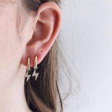2 Pcs/set Women Charm Lightning Pendant Crystal Rhinestone Gold Stud Earrings Wedding Party Jewelry Accessories 2024 - buy cheap