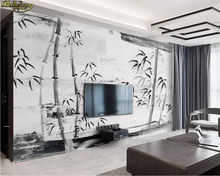 Beibehand-papel de parede personalizado, mural, simples, preto e branco, tinta, bambu, chinês, plano de fundo, decoração para casa 2024 - compre barato