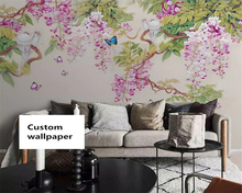 beibehang Custom size Hand painted wisteria flower butterfly TV sofa background decorative painting papel de parede 3d wallpaper 2024 - buy cheap