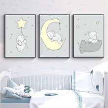 Woodland Animal Elephant Canvas Painting Cartoon Wall Art Posters Moon and Start Nursery Prints Nordic Kids Decoration Pictures 2024 - buy cheap
