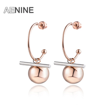 Aenine clássico titânio aço bolas & colunas geometria brincos jóias rosa ouro cor do casamento brinco para mulher ae18012 2024 - compre barato