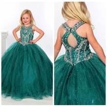 Dark Green Ball Gowns Beaded Crystals Flower Girls Dresses Scoop Neckline Long Floor Length Kids Formal Pageant Gowns 2019 2024 - buy cheap