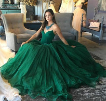 Puffy Dark Green Evening Dresses 2019 Sleeveless Backless Formal Women Holiday Wear Celebrity Party Gowns Plus Size Custom Made 2024 - buy cheap