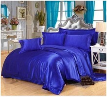 Silk Royal blue bedding set satin California King size queen full twin quilt duvet cover fitted bed sheet bedspread double 6pcs 2024 - buy cheap