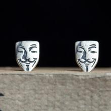 Dropship New Cool Solid 925 Sterling Silver V Vendetta Drama Masks Earring Women Punk Stud Earrings Mens Jewelry 2024 - buy cheap