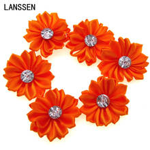 12Pcs Orange Satin Ribbon Flowers with Rhinestone Multilayers Fabric Flowers Appliques Accessories Sewing Wedding DIY 4.0cm 2024 - buy cheap