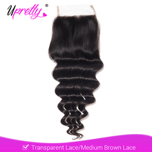 Upretty 4x4 Transparent Lace Closure Brazilian Loose Deep Wave Remy Human Hair Closure Free Middle Three Part Natural Color 2024 - buy cheap