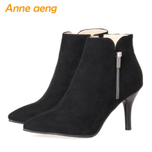 Autumn winter women boots Ankle high thin heels zip ladies elegant sexy warm snow boots black winter women shoes big size 33-46 2024 - buy cheap