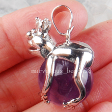 Free Shipping Beautiful jewelry Natural Purple Crystal Frog Ball Round Women Men Pendant Bead  PC3714 2024 - buy cheap