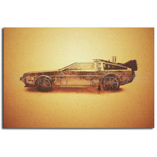 Volta para o futuro tela dourada delorean, telas dmc impressões pinturas de arte de parede imagem decorativa, arte de decoração moderna para casa 2024 - compre barato