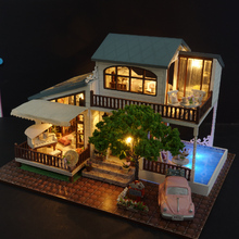 Домашний декор новая модель DIY кукольный домик Миниатюрный Кукольный домик с мебелью LED 3D деревянный дом, игрушки для детей в подарок ручной работы 2024 - купить недорого