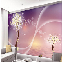 Beibehang-papel tapiz personalizado, estética púrpura, árbol de sueños, TV, sofá, dormitorio, Fondo de sala de estar, pared 2024 - compra barato