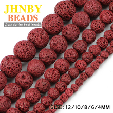Jnby miçangas de lava vermelhas, pedra vulcânica natural 4/6/8/10/12mm, contas soltas redondas para pulseiras, acessórios para confecção de joias faça você mesmo 2024 - compre barato
