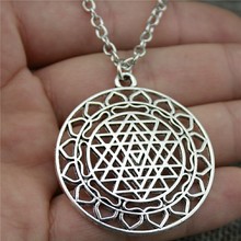 1 Piece Silver Plated Tone 44x40mm Sri Yantra Pattern Pendant Necklace For Women 2019 Vintage Jewelry Gift Dropshipping 2024 - buy cheap