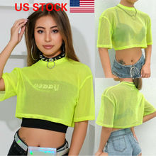 2019 New Summer Women Ladies Sexy Short sleeve See Through Mesh Fishnet Crop Top Vest Tank Tee Shirt 2024 - buy cheap