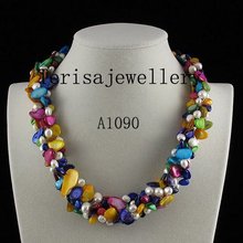 Бесплатная доставка, ожерелье A1090 #5 рядов из белого пресноводного жемчуга разных цветов 2024 - купить недорого