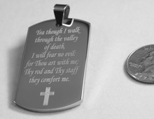 Etiquetas personalizadas de acero inoxidable para perros, etiqueta de PSALM 23:4 con grabado del Valle de la muerte, gran oferta, precio bajo, venta al por mayor 2024 - compra barato