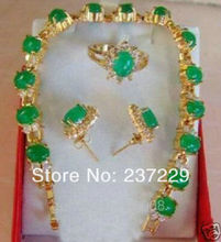 Wholesale price FREE SHIPPING ^^^^Beautiful Inlay Green stone  Crystal Bracelet Earring Ring Sets 2024 - buy cheap