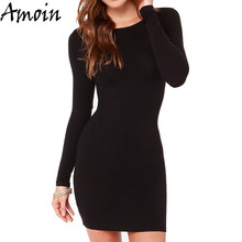 Amoin Women Black Dress 2017 Spring Sexy Bandage Short Dresses for Women Vestidos Long Sleeve Plus Large Size Office Dress 2024 - buy cheap